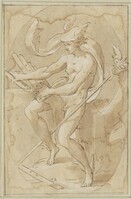 C 067
<br/>
Mercurius breekt Pans fluit, in een ovaal
<br/>
<em>Parmigianino (1503-1540) - kopie naar</em>